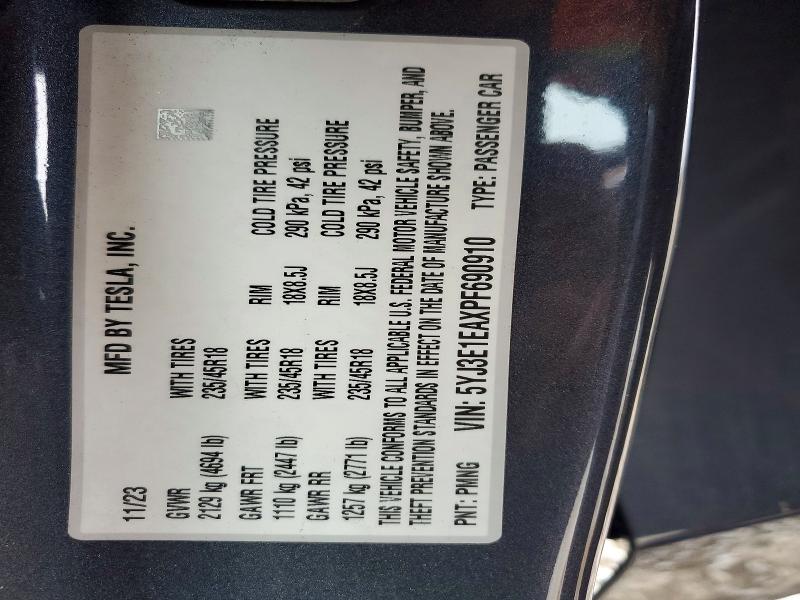 Aukcja sprzedaży 2023 Tesla Model 3, vin: 5YJ3E1EAXPF690910, numer aukcji: 74250485