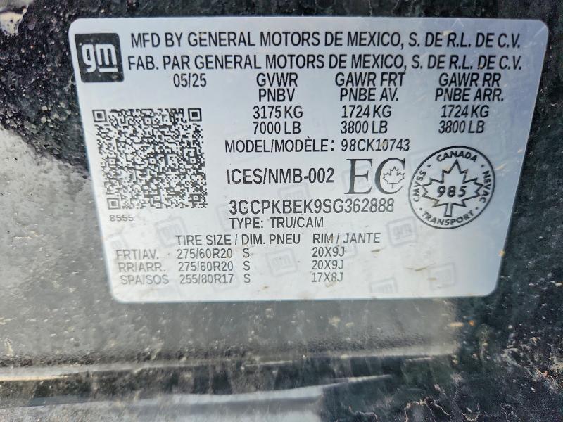 73510915 :رقم المزاد ، 3GCPKBEK9SG362888 vin ، 2025 Chevrolet Silverado مزاد بيع