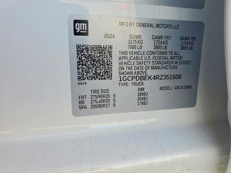 Продажа на аукционе авто 2024 Chevrolet Silverado, vin: 1GCPDBEK4RZ351608, номер лота: 73374925