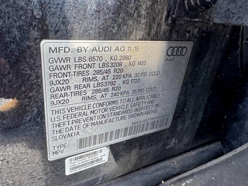 Aukcja sprzedaży 2017 Audi Q7 Premium, vin: WA1LAAF78HD004316, numer aukcji: 73691765