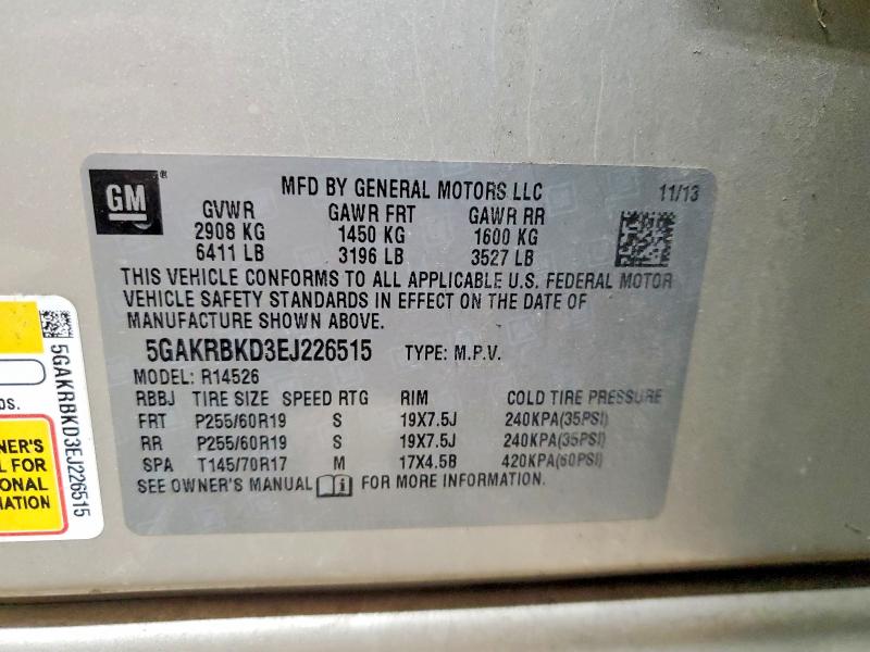 74602115 :رقم المزاد ، 5GAKRBKD3EJ226515 vin ، 2014 Buick Enclave مزاد بيع