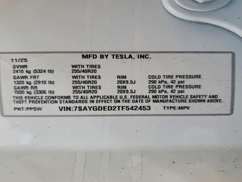 72473555 :رقم المزاد ، 7SAYGDED2TF542453 vin ، 2026 Tesla Model Y مزاد بيع