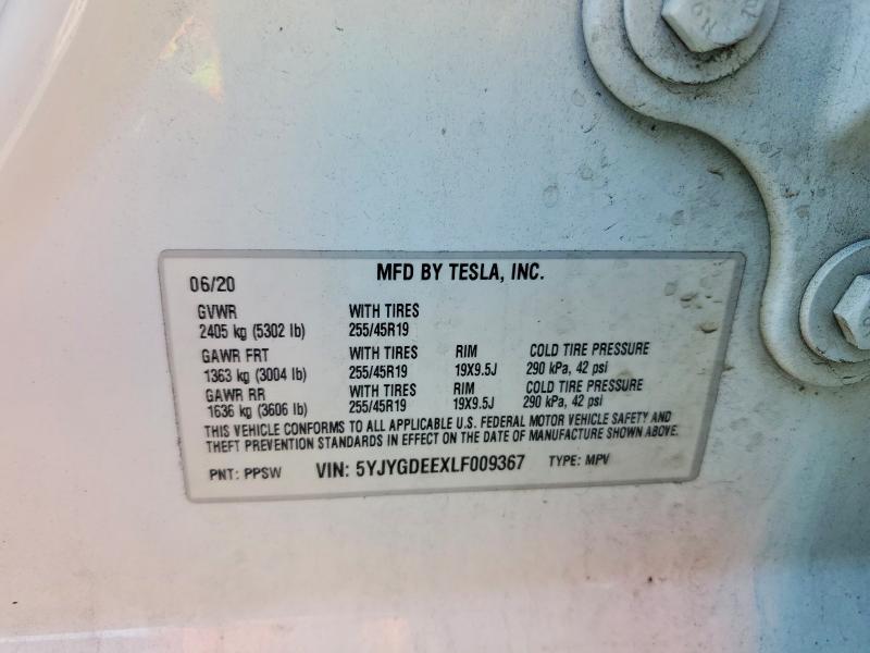 73262225 :رقم المزاد ، 5YJYGDEEXLF009367 vin ، 2020 Tesla Model Y مزاد بيع