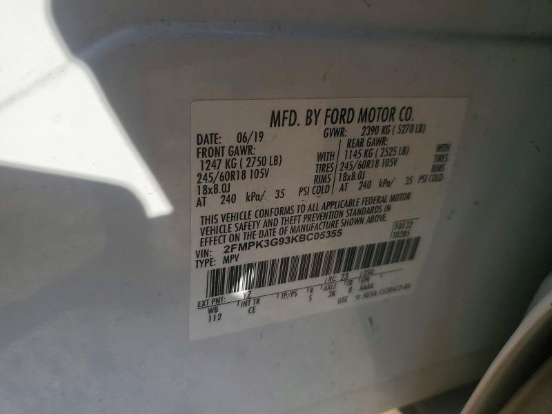 2019 Ford Edge მანქანა იყიდება აუქციონზე, vin: 2FMPK3G93KBC05355, აუქციონის ნომერი: 74924045