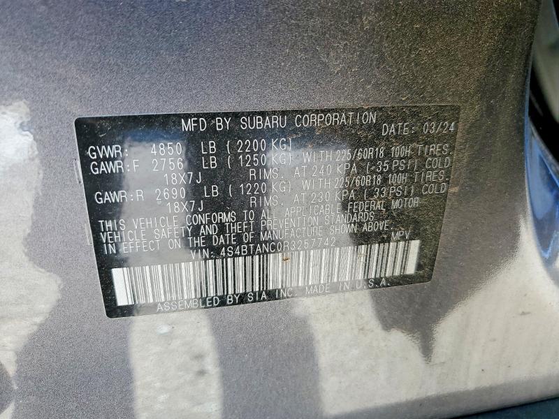 2024 Subaru Outback Li მანქანა იყიდება აუქციონზე, vin: 4S4BTANC0R3257742, აუქციონის ნომერი: 72800545