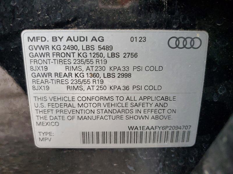 2023 Audi Q5 მანქანა იყიდება აუქციონზე, vin: WA1EAAFY6P2094707, აუქციონის ნომერი: 97117825