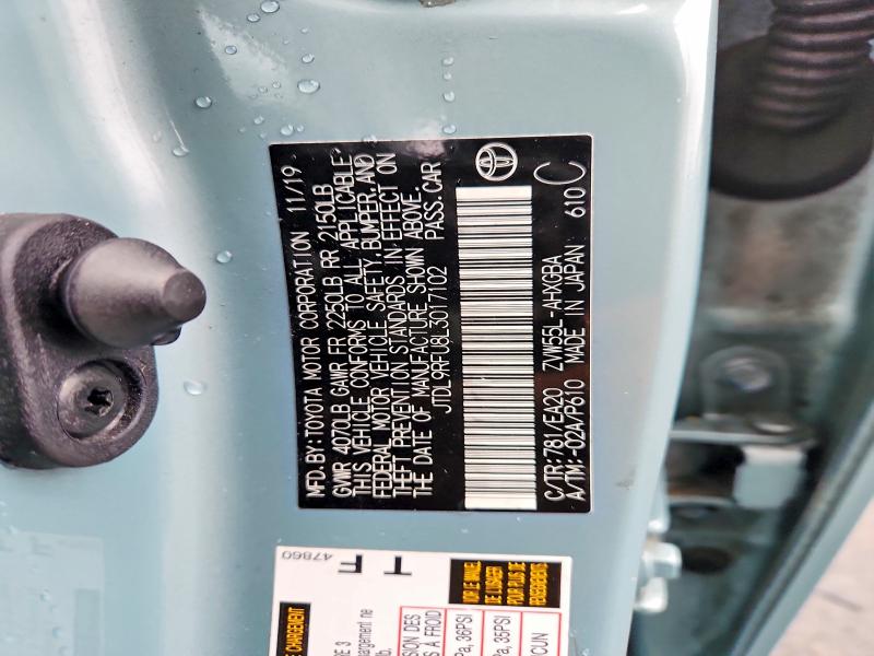 98840925 :رقم المزاد ، JTDL9RFU8L3017102 vin ، 2020 Toyota Prius مزاد بيع