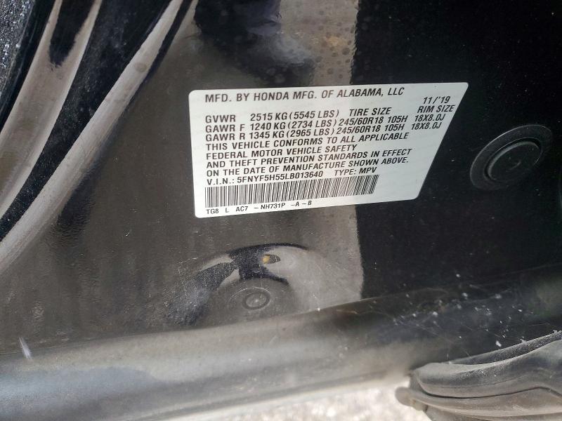 75249975 :رقم المزاد ، 5FNYF5H55LB013640 vin ، 2020 Honda Pilot مزاد بيع