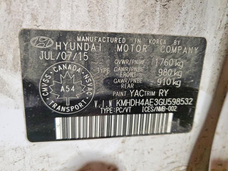 Продаж на аукціоні авто 2016 Hyundai Elantra, vin: KMHDH4AE3GU598532, номер лоту: 72633725