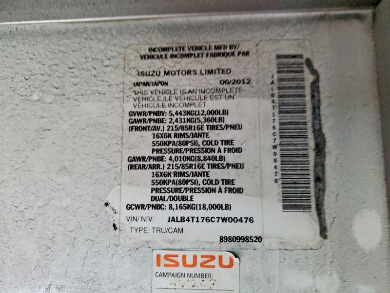 Продаж на аукціоні авто 2012 Isuzu Npr, vin: JALB4T176C7W00476, номер лоту: 47840766