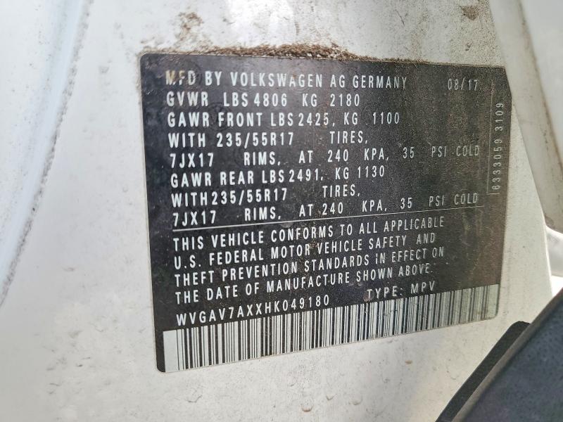 98932885 :رقم المزاد ، WVGAV7AXXHK049180 vin ، 2017 Volkswagen Tiguan S مزاد بيع