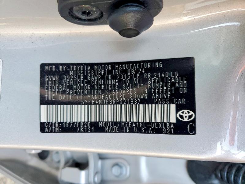2024 Toyota Corolla მანქანა იყიდება აუქციონზე, vin: 5YFB4MDE8RP221987, აუქციონის ნომერი: 99363285