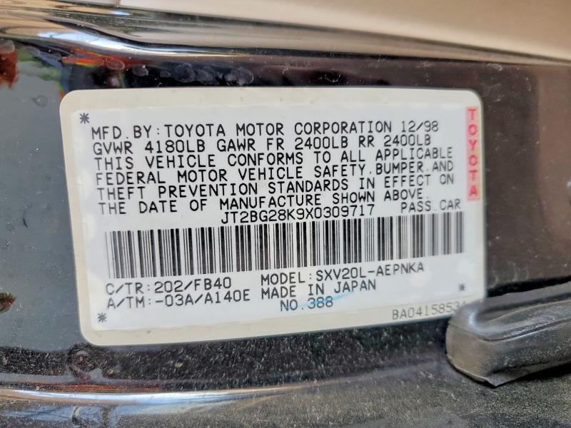 75482315 :رقم المزاد ، JT2BG28K9X0309717 vin ، 1999 Toyota Camry مزاد بيع