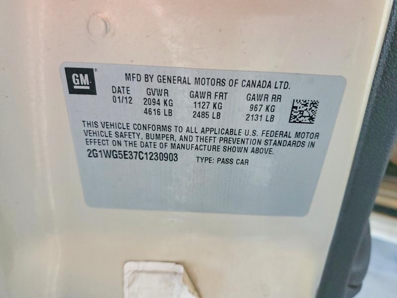 Продаж на аукціоні авто 2012 Chevrolet Impala Lt, vin: 2G1WG5E37C1230903, номер лоту: 73833685