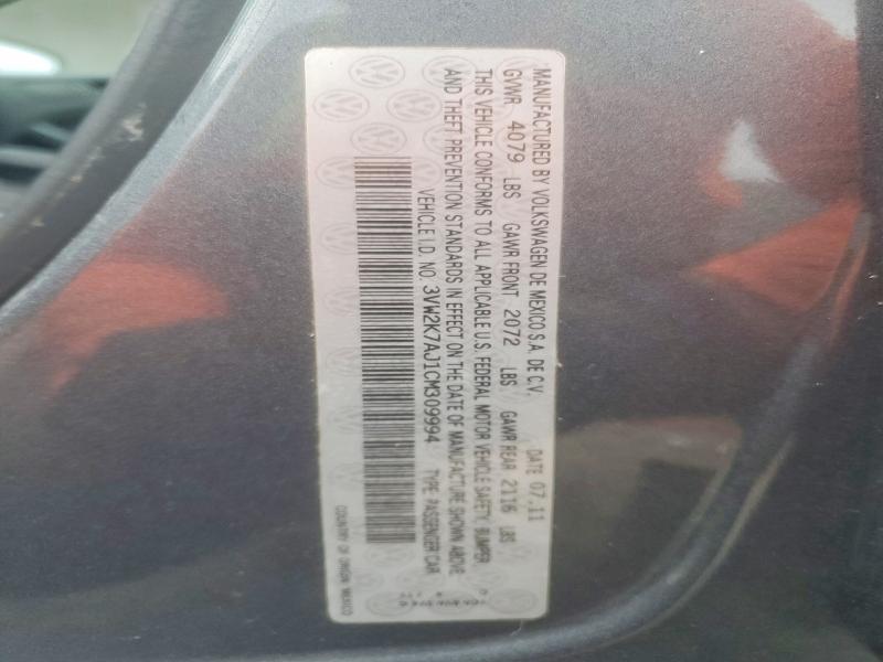 Aukcja sprzedaży 2012 Volkswagen Jetta, vin: 3VW2K7AJ1CM309994, numer aukcji: 73107705