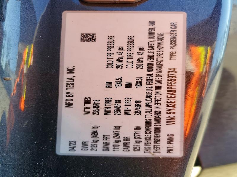 Продаж на аукціоні авто 2023 Tesla Model 3, vin: 5YJ3E1EA8PF559734, номер лоту: 99864885