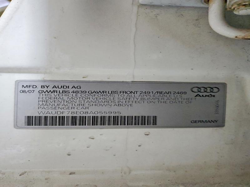 Aukcja sprzedaży 2008 Audi A4, vin: WAUDF78E08A055995, numer aukcji: 98381225