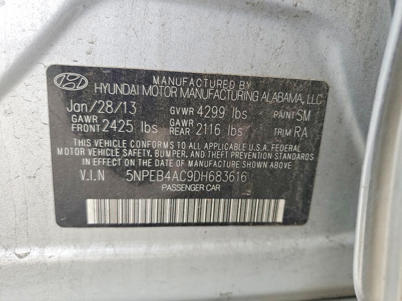 2013 Hyundai Sonata Gls მანქანა იყიდება აუქციონზე, vin: 5NPEB4AC9DH683616, აუქციონის ნომერი: 74284965