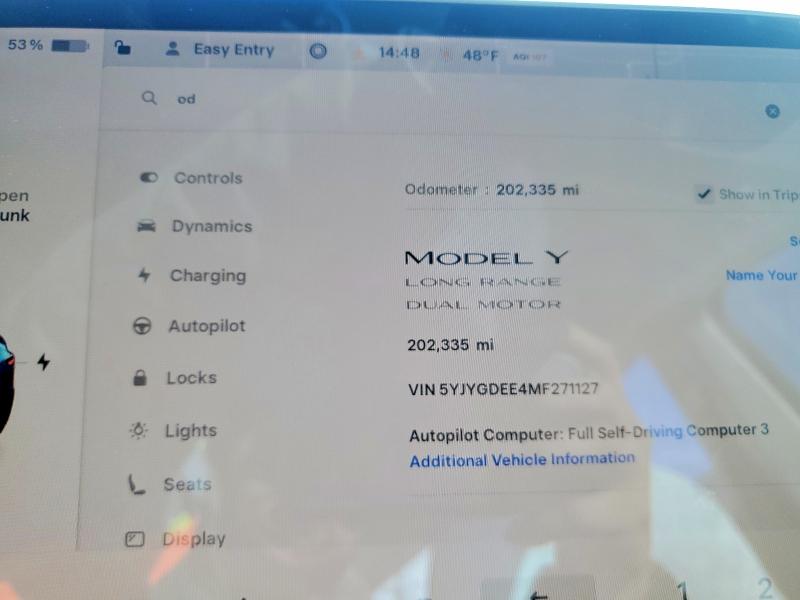 2021 Tesla Model Y მანქანა იყიდება აუქციონზე, vin: 5YJYGDEE4MF271127, აუქციონის ნომერი: 73328045