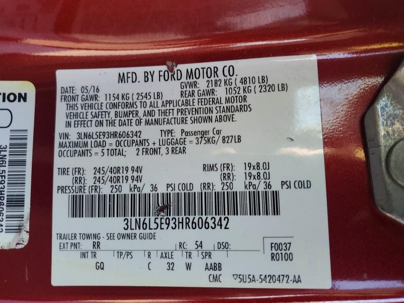 Продаж на аукціоні авто 2017 Lincoln Mkz, vin: 3LN6L5E93HR606342, номер лоту: 74654835