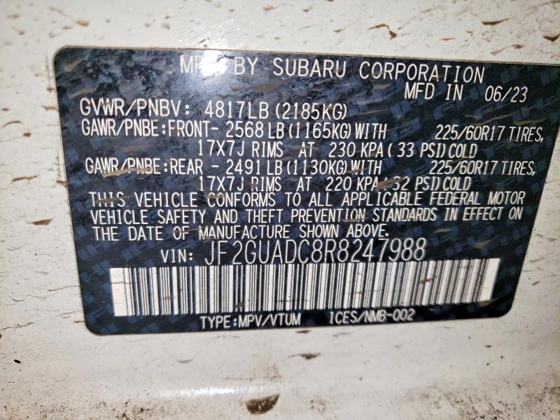 2024 Subaru Crosstrek მანქანა იყიდება აუქციონზე, vin: JF2GUADC8R8247988, აუქციონის ნომერი: 74895615