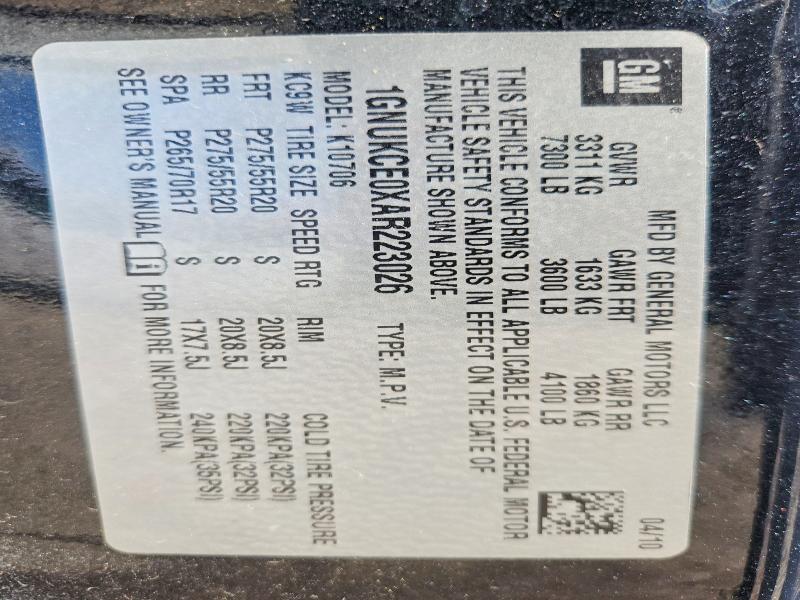 2010 Chevrolet Tahoe K150 მანქანა იყიდება აუქციონზე, vin: 1GNUKCE0XAR223026, აუქციონის ნომერი: 73899805