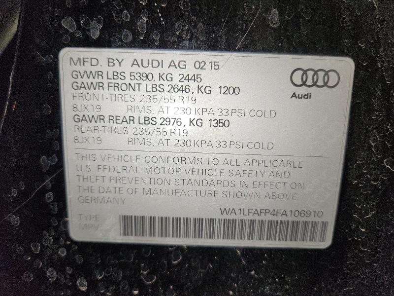 Продаж на аукціоні авто 2015 Audi Q5, vin: WA1LFAFP4FA106910, номер лоту: 72681315