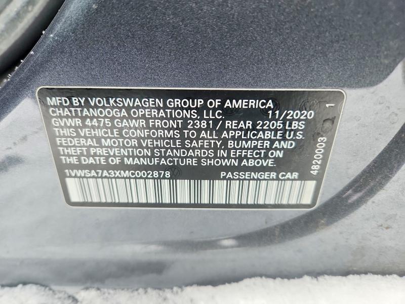 2021 Volkswagen Passat მანქანა იყიდება აუქციონზე, vin: 1VWSA7A3XMC002878, აუქციონის ნომერი: 73596335