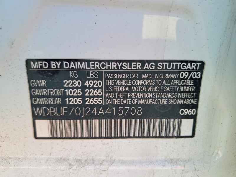 2004 Mercedes-benz E მანქანა იყიდება აუქციონზე, vin: WDBUF70J24A415708, აუქციონის ნომერი: 74690625
