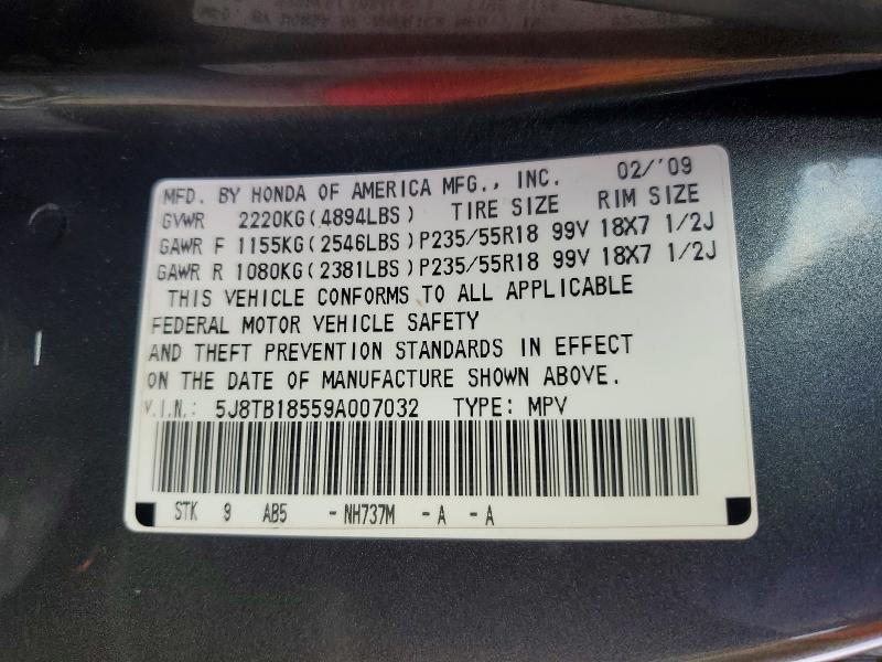 Aukcja sprzedaży 2009 Acura Rdx, vin: 5J8TB18559A007032, numer aukcji: 72108465