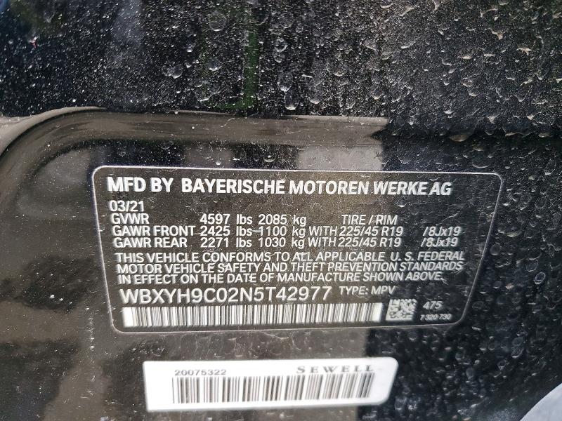 98872145 :رقم المزاد ، WBXYH9C02N5T42977 vin ، 2022 Bmw X2 مزاد بيع