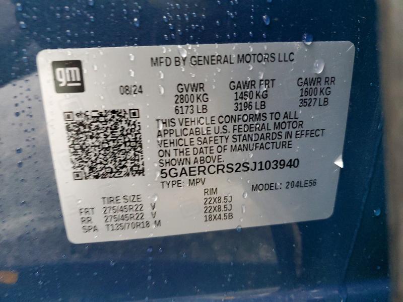 2025 Buick Enclave მანქანა იყიდება აუქციონზე, vin: 5GAERCRS2SJ103940, აუქციონის ნომერი: 97662905