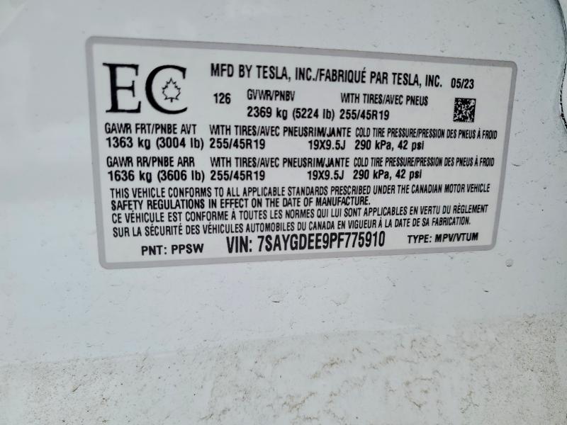 Aukcja sprzedaży 2023 Tesla Model Y, vin: 7SAYGDEE9PF775910, numer aukcji: 73298115