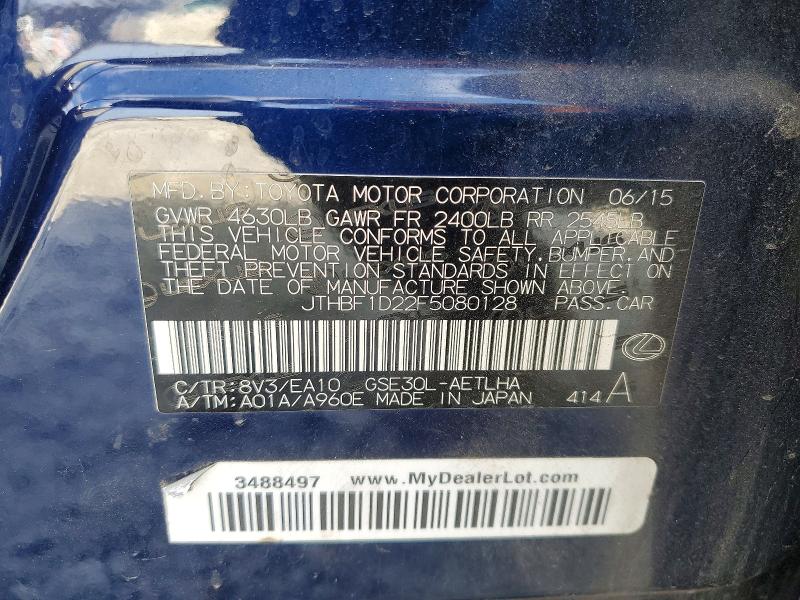 Продажа на аукционе авто 2015 Lexus Is, vin: JTHBF1D22F5080128, номер лота: 97626545