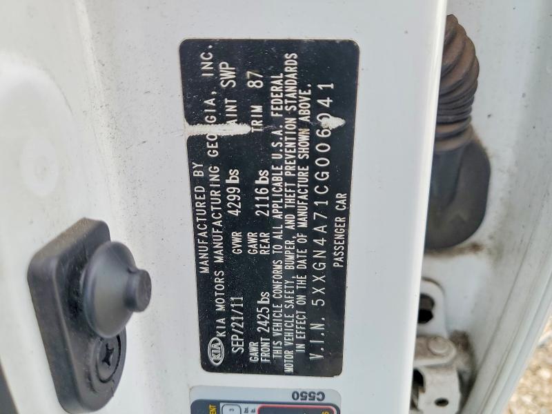 72693125 :رقم المزاد ، 5XXGN4A71CG006041 vin ، 2012 Kia Optima Ex مزاد بيع
