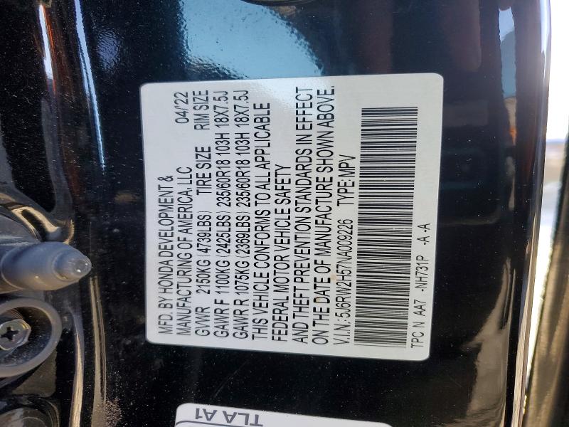 Продаж на аукціоні авто 2022 Honda Cr-v, vin: 5J6RW2H57NA009226, номер лоту: 75381705