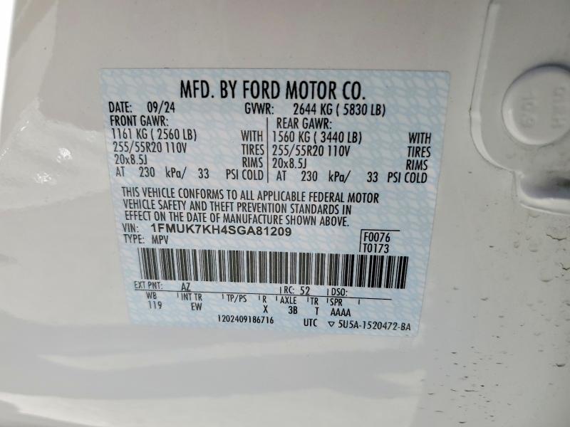 Продаж на аукціоні авто 2025 Ford Explorer S, vin: 1FMUK7KH4SGA81209, номер лоту: 73975455