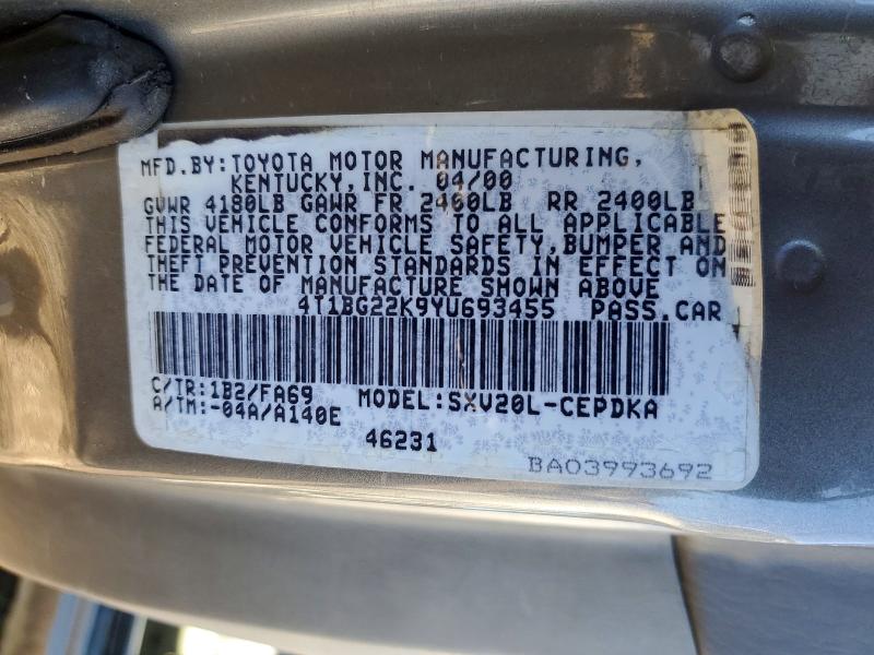 Продажа на аукционе авто 2000 Toyota Camry, vin: 4T1BG22K9YU693455, номер лота: 99506095
