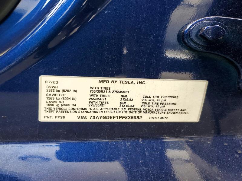 2023 Tesla Model Y მანქანა იყიდება აუქციონზე, vin: 7SAYGDEF1PF836062, აუქციონის ნომერი: 74285065