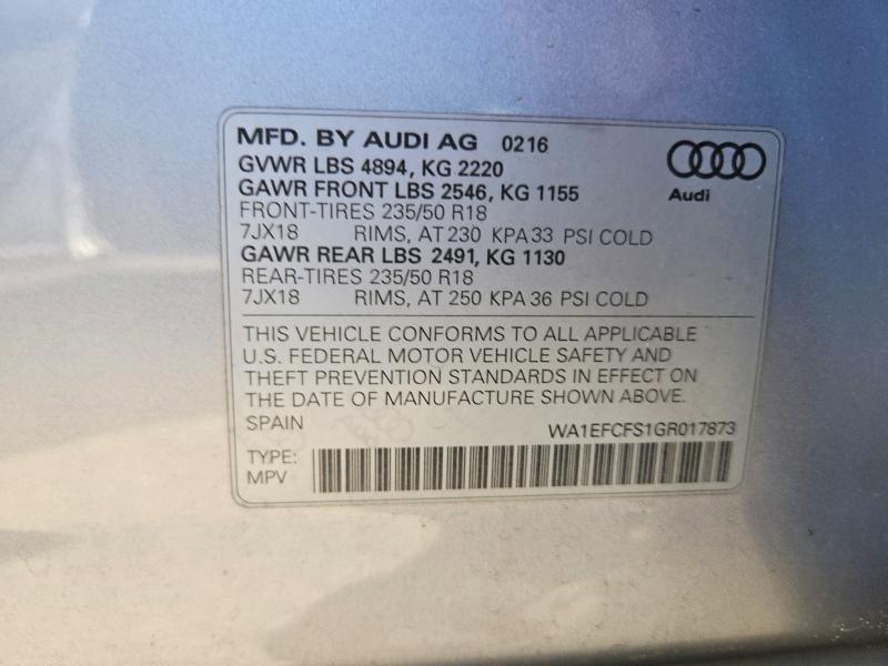 74429895 :رقم المزاد ، WA1EFCFS1GR017873 vin ، 2016 Audi Q3 Premium مزاد بيع