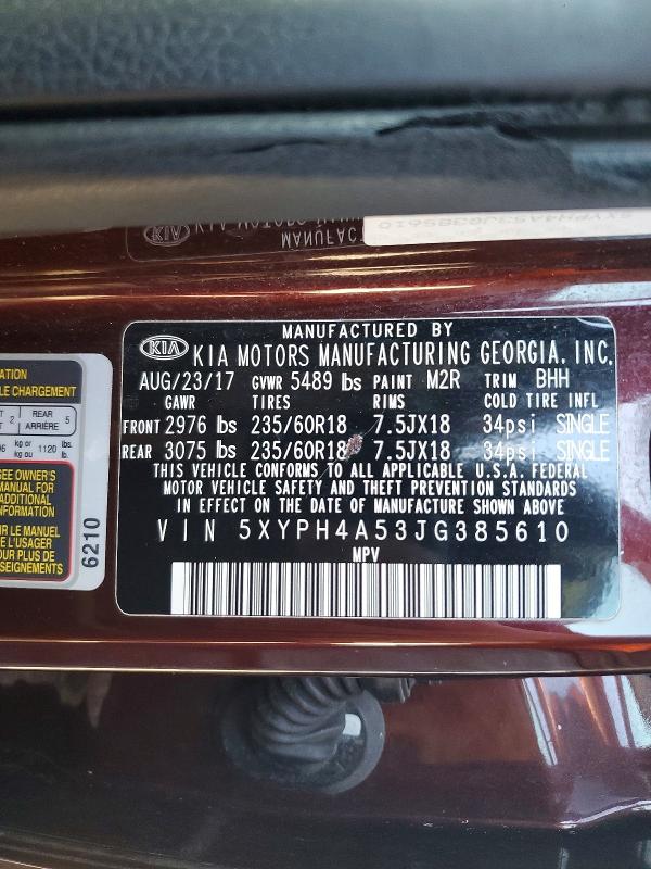 Продаж на аукціоні авто 2018 Kia Sorento Ex, vin: 5XYPH4A53JG385610, номер лоту: 99384425