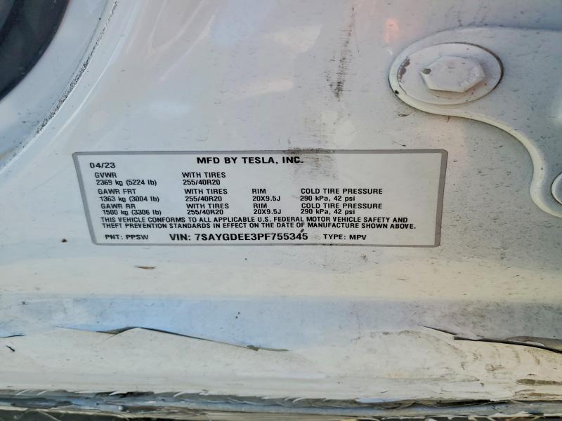 2023 Tesla Model Y მანქანა იყიდება აუქციონზე, vin: 7SAYGDEE3PF755345, აუქციონის ნომერი: 74782805