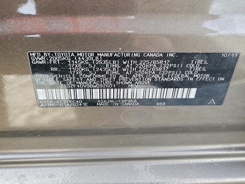 74077005 :رقم المزاد ، 2T3ZF4DV9BW092601 vin ، 2011 Toyota Rav4 مزاد بيع