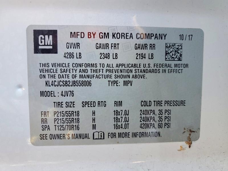 Aukcja sprzedaży 2018 Buick Encore Ess, vin: KL4CJCSB2JB558006, numer aukcji: 76474825
