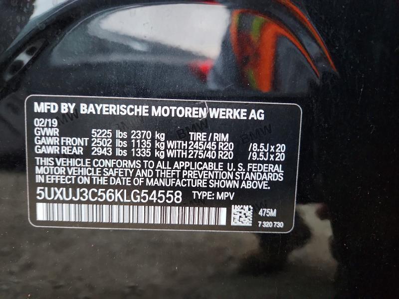 74487525 :رقم المزاد ، 5UXUJ3C56KLG54558 vin ، 2019 Bmw X4 مزاد بيع