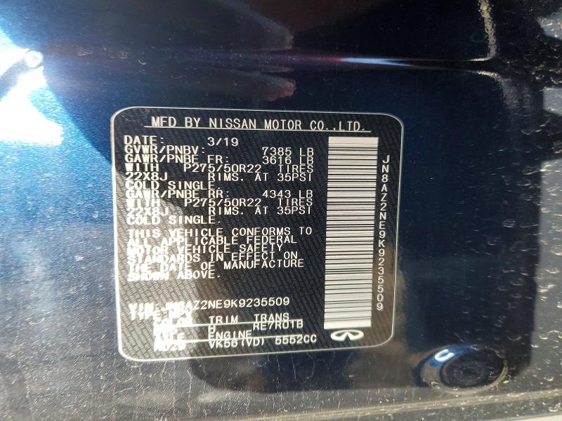 Aukcja sprzedaży 2019 Infiniti Qx80, vin: JN8AZ2NE9K9235509, numer aukcji: 99469495