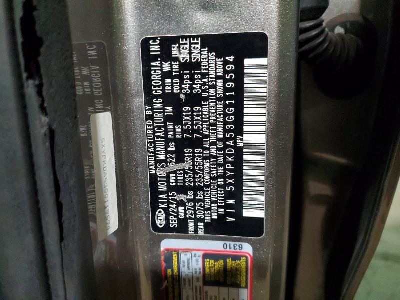 Aukcja sprzedaży 2016 Kia Sorento, vin: 5XYPKDA53GG119594, numer aukcji: 73874405