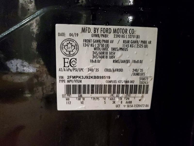 Aukcja sprzedaży 2019 Ford Edge, vin: 2FMPK3J92KBB98519, numer aukcji: 73930745