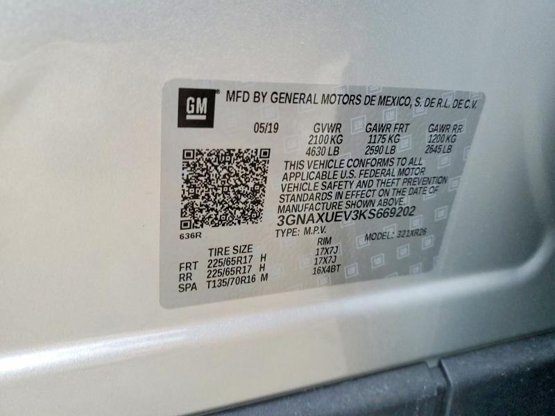 Aukcja sprzedaży 2019 Chevrolet Equinox, vin: 3GNAXUEV3KS669202, numer aukcji: 96066955