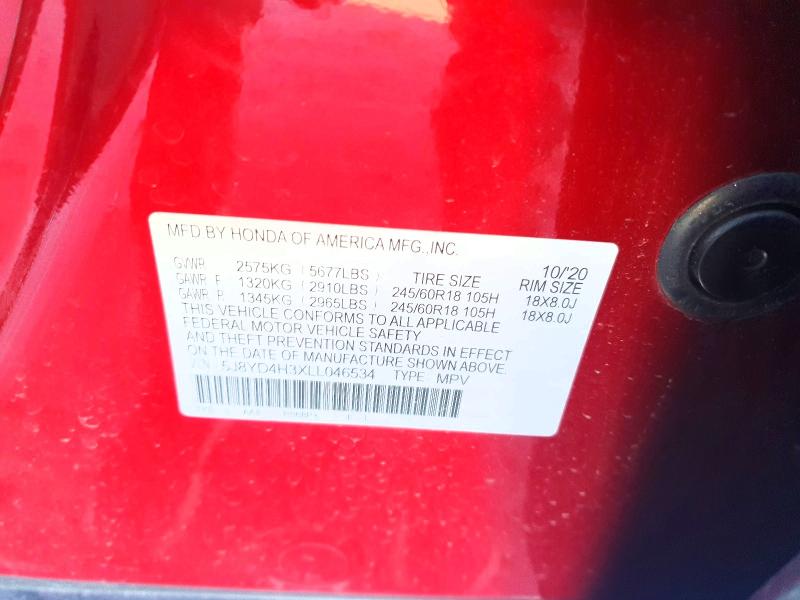 Aukcja sprzedaży 2020 Acura Mdx, vin: 5J8YD4H3XLL046534, numer aukcji: 74023225